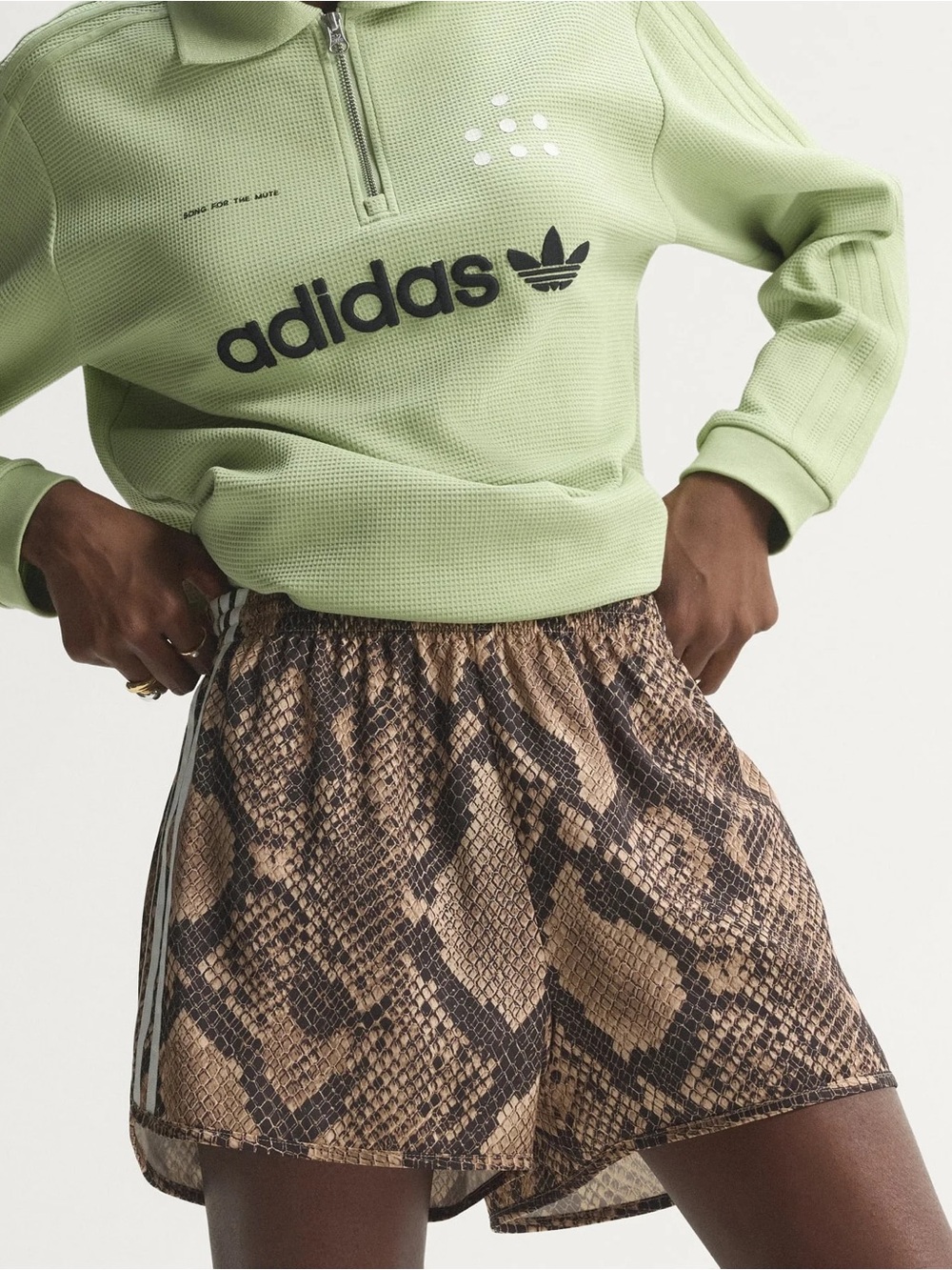 LAST PAIR! SZ SMALL - NWT ✨ adidas snake print SATIN shorts "Magic Beige" - Picture 5 of 9